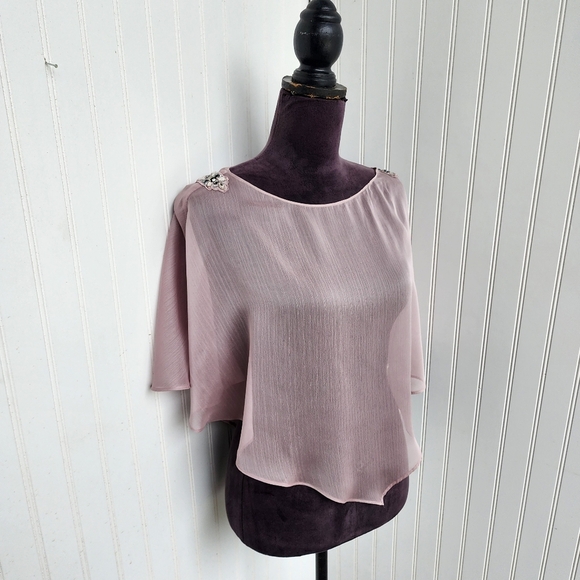 Zara Brown and Tan Asymmetrical Blouse with Flutter Sleeves - Picture 2 of 12